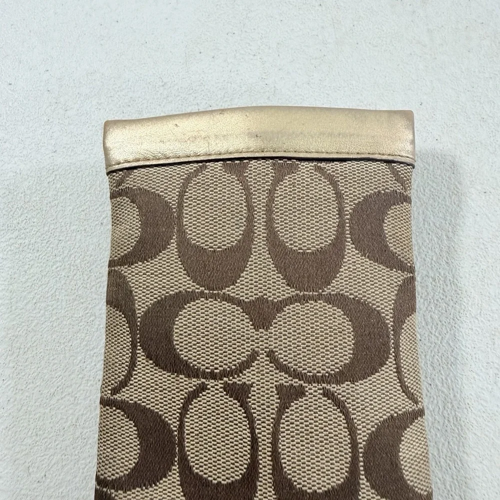 Coach Signature Canvas Leather Soft Eyeglasses Sunglasses Case Gold Squeeze Top